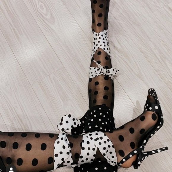Zara Shoes - ZARA Polka Dot High Heel Sandal Satin Tie Wrap Ankle Black White